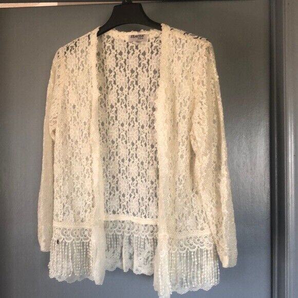 Peaces size Medium Lace & Fringe long sleeved open cardigan made in USA - Picture 1 of 7